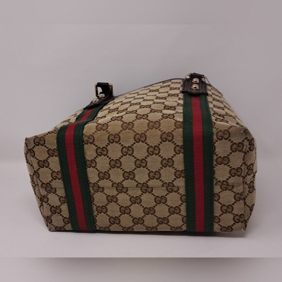 Gucci Women's GG Canvas Shelly Tote Bag Hand Bag Web Stripe Leather 137396 - Picture 8 of 16